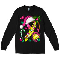 Black Pink Christmas Breast Cancer Ribbon Softball Long Sleeve Tee - BundleAndBundleShop
