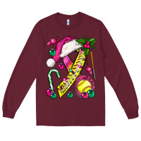 Burgundy Pink Christmas Breast Cancer Ribbon Softball Long Sleeve Tee - BundleAndBundleShop