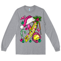 Heather Grey Pink Christmas Breast Cancer Ribbon Softball Long Sleeve Tee - BundleAndBundleShop