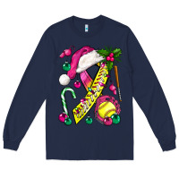 Navy Pink Christmas Breast Cancer Ribbon Softball Long Sleeve Tee - BundleAndBundleShop