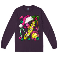 Plum Pink Christmas Breast Cancer Ribbon Softball Long Sleeve Tee - BundleAndBundleShop
