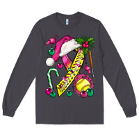 Smoke Pink Christmas Breast Cancer Ribbon Softball Long Sleeve Tee - BundleAndBundleShop