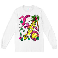 White Pink Christmas Breast Cancer Ribbon Softball Long Sleeve Tee - BundleAndBundleShop