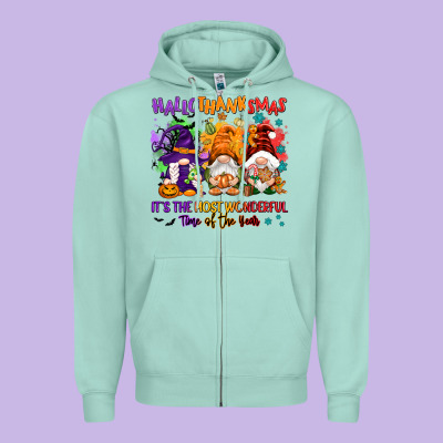 Hallothanksmas It's The Most Wonderful Time Of The Zipper Hoodie Designed By Nancycooperartshop