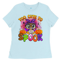 Baby Blue too cute to spook with owl Ladies Tee - Artiststas