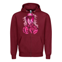 Burgundy breast cancer with boxing gloves Zipper Hoodie - NancyCooperArtShop