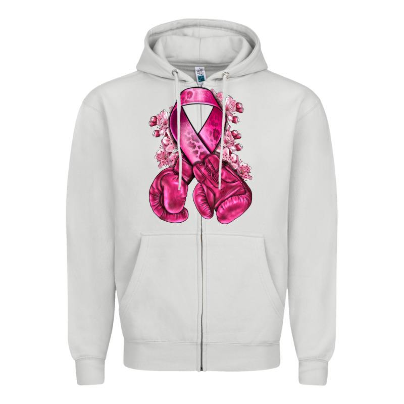Breast Cancer With Boxing Gloves Zipper Hoodie by NancyCooperArtShop | Teevron