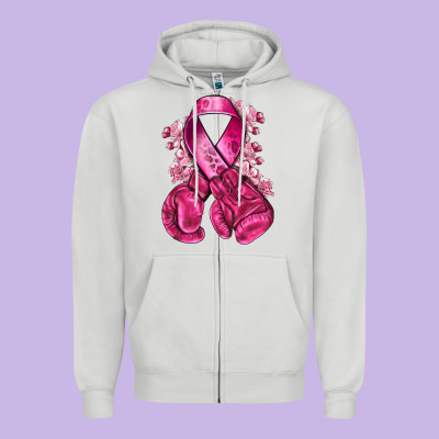 Breast Cancer With Boxing Gloves Zipper Hoodie Designed By Nancycooperartshop