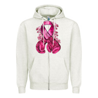 Oatmeal Heather breast cancer with boxing gloves Zipper Hoodie - NancyCooperArtShop