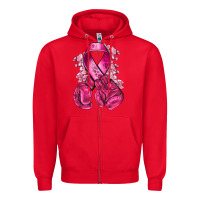 Red breast cancer with boxing gloves Zipper Hoodie - NancyCooperArtShop