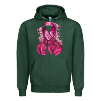 Sports Green breast cancer with boxing gloves Zipper Hoodie - NancyCooperArtShop