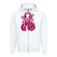 White breast cancer with boxing gloves Zipper Hoodie - NancyCooperArtShop