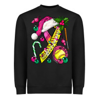 Black Pink Christmas Breast Cancer Ribbon Softball Heavyweight Sweatshirt - BundleAndBundleShop