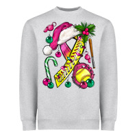 Heather Grey Pink Christmas Breast Cancer Ribbon Softball Heavyweight Sweatshirt - BundleAndBundleShop