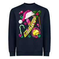 Navy Pink Christmas Breast Cancer Ribbon Softball Heavyweight Sweatshirt - BundleAndBundleShop