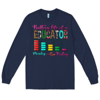 Navy Battery Life Of A Educator Long Sleeve Tee - BundleAndBundleShop