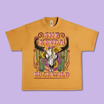 She Kinda Buck Wild With Bull Skull Urban Heavy Tee Designed By Nancycooperartshop