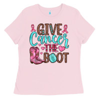 Bubblegum Pink give cancer the boot Ladies Tee - JahusDesignShop