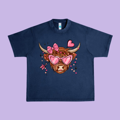 Valentines Day Long Haired Cow Urban Heavy Tee Designed By Maliassmallbusiness
