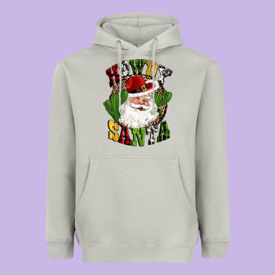 Howdy Santa Western Cactus Christmas Heavyweight Hoodie Designed By Cowgirlartshop