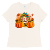 Bone fall scarecrow with pumpkins Ladies Tee - Artiststas