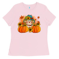 Fall Scarecrow With Pumpkins Ladies Tee | Teevron