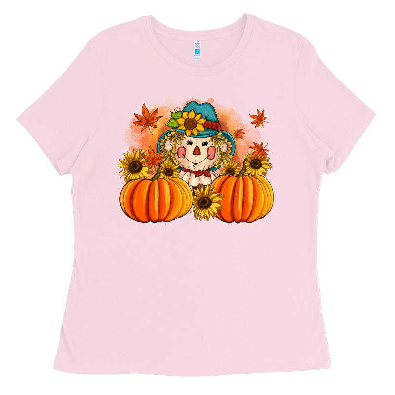 Fall Scarecrow With Pumpkins Ladies Tee by Artiststas | Teevron