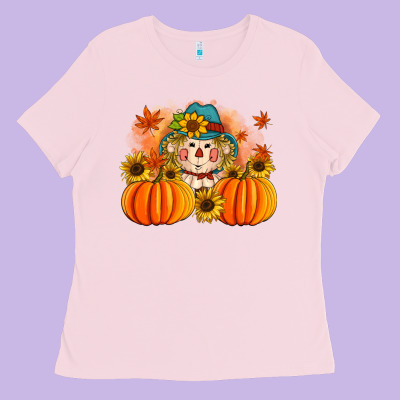 Fall Scarecrow With Pumpkins Ladies Tee Designed By Artiststas