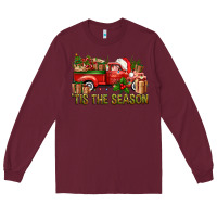 Burgundy Tis' The Season Christmas Truck Long Sleeve Tee - BundleAndBundleShop