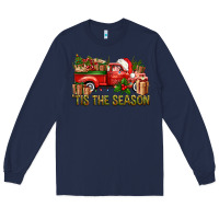 Navy Tis' The Season Christmas Truck Long Sleeve Tee - BundleAndBundleShop