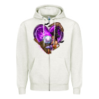 Oatmeal Heather Halloween Heart with Witch Zipper Hoodie - texasbilliewilder