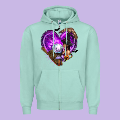 Halloween Heart With Witch Zipper Hoodie Designed By Texasbilliewilder