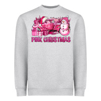 Heather Grey Pink Christmas Truck Heavyweight Sweatshirt - BundleAndBundleShop