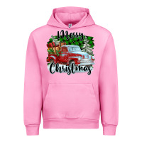 Fuchsia Pink Merry Christmas Truck With Gifts Urban Hoodie - FaDigitalArtStudio