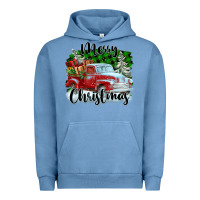 Pigment Pebble Blue Merry Christmas Truck With Gifts Urban Hoodie - FaDigitalArtStudio