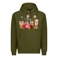 Army Green pink christmas coffe cups Premium Hoodie - CowGirlArtShop