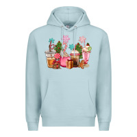 Blue Mist pink christmas coffe cups Premium Hoodie - CowGirlArtShop