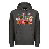 Charcoal Heather pink christmas coffe cups Premium Hoodie - CowGirlArtShop