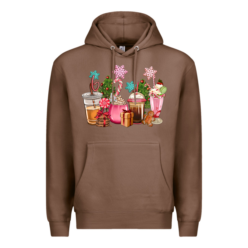 Pink Christmas Coffe Cups Premium Hoodie by CowGirlArtShop | Teevron