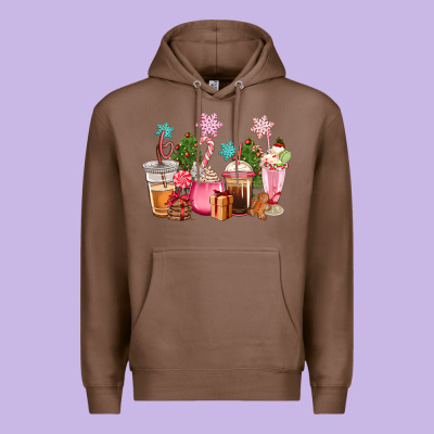 Pink Christmas Coffe Cups Premium Hoodie Designed By Cowgirlartshop