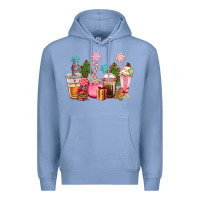Colony Blue pink christmas coffe cups Premium Hoodie - CowGirlArtShop