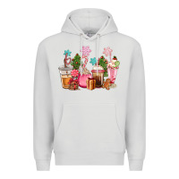 Dove Grey pink christmas coffe cups Premium Hoodie - CowGirlArtShop