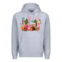 Heather Grey pink christmas coffe cups Premium Hoodie - CowGirlArtShop