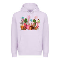 Lilac pink christmas coffe cups Premium Hoodie - CowGirlArtShop