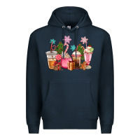 Navy pink christmas coffe cups Premium Hoodie - CowGirlArtShop