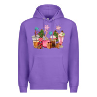 Purple pink christmas coffe cups Premium Hoodie - CowGirlArtShop