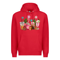 Red pink christmas coffe cups Premium Hoodie - CowGirlArtShop
