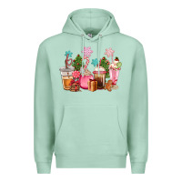 Seafoam pink christmas coffe cups Premium Hoodie - CowGirlArtShop