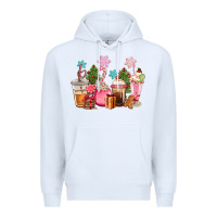 White pink christmas coffe cups Premium Hoodie - CowGirlArtShop