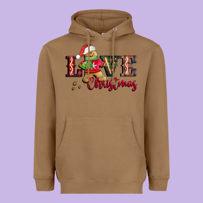 Love Christmas Gingerbread Heavyweight Hoodie Designed By Cowgirlartshop